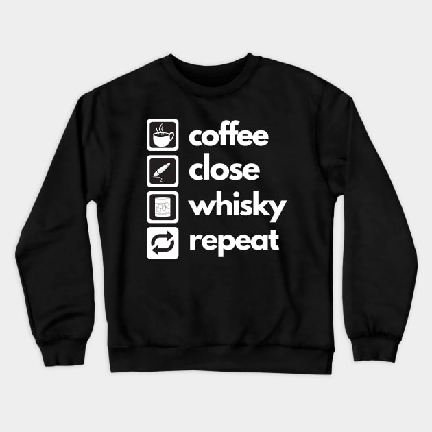 Coffee - Close - Whisky - Repeat Crewneck Sweatshirt by Closer T-shirts